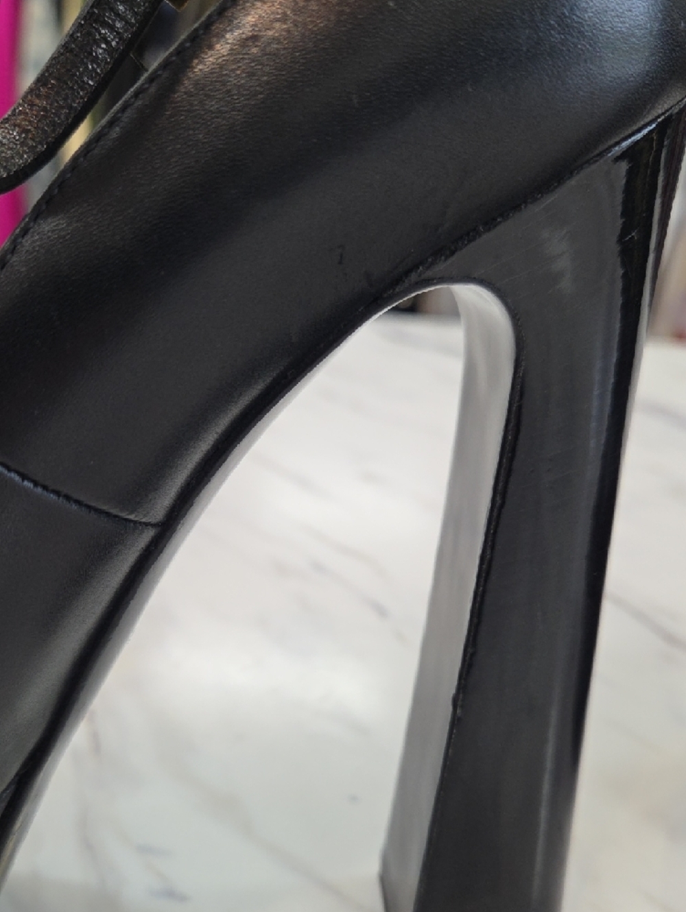 Tom Ford Black Leather Platform Peep-Toe Heels with Gold Buckle - Picture 9 of 11